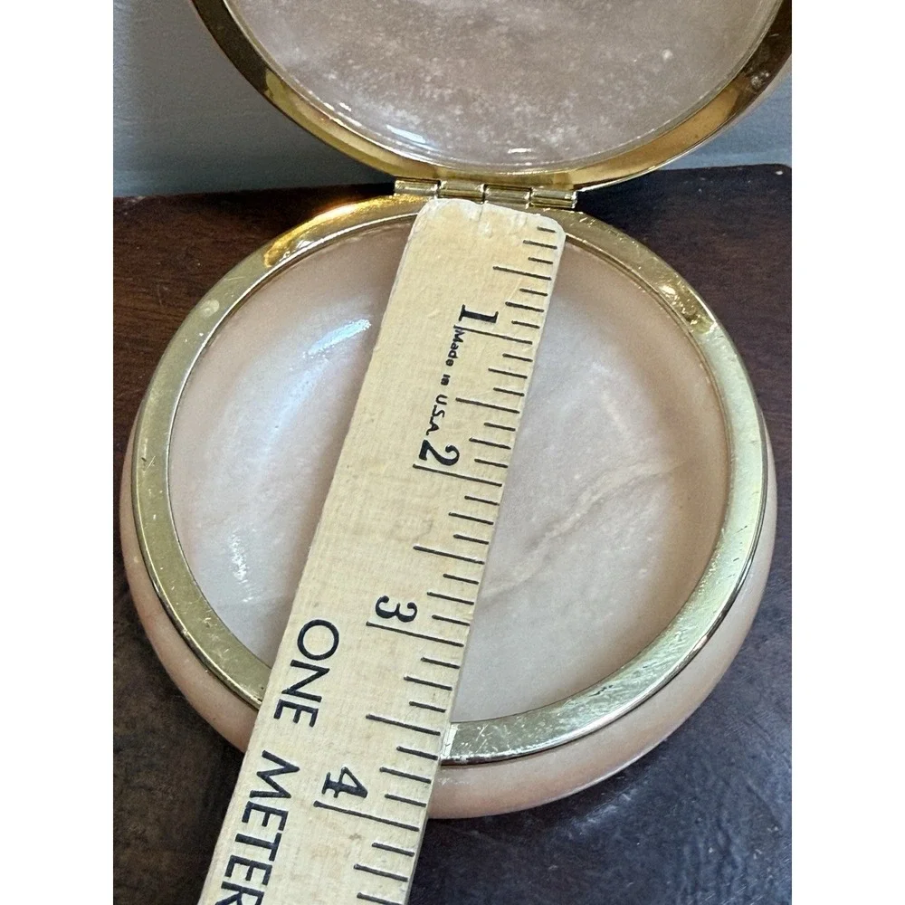 Vintage Italy Carved Alabaster Jewelry Box Hinged Lid Hand Painted Flowers 4.5